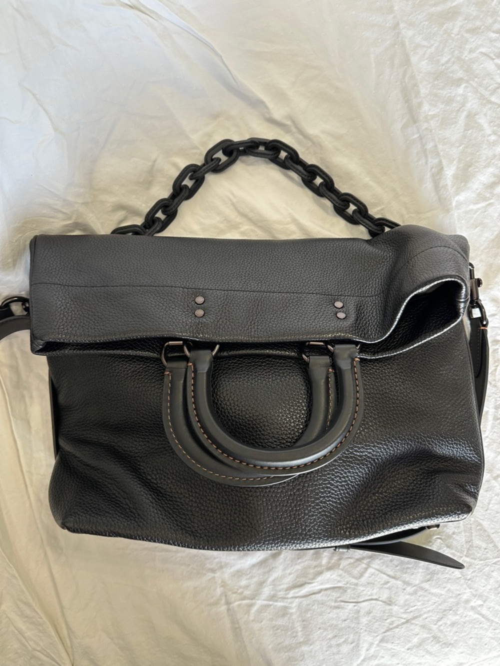 Coach Black Pebble Leather Top-Handle Tote